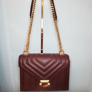 NWOT Michael Kors Whitney Quilted Leather Convertible Bag Burgundy Color